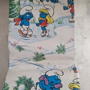 Smurfs Ice Skating Illustration Art Wrapping Paper 36" X78", 1982 Signed Peyo